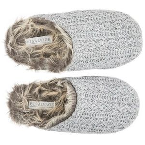 PJ salvage faux fur knit slippers in gray, M/L
